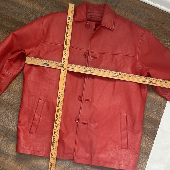 VNTG RED FULL GRAIN LEATHER W/ZIP OUT LINING DEEP POCKETS SEXY JACKET MADE IN US - Picture 14 of 14